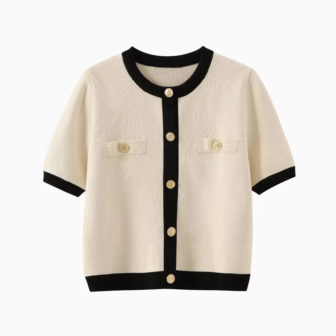 Vest met korte mouwen | Button-Up | Gebreid | Sweater met korte mouwen | Dameskleding-Boetiek Moda