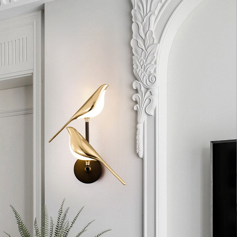 Vogellamp - Decoratieve interieurlamp Goud Zwarte vogel wandlamp-Boetiek Moda