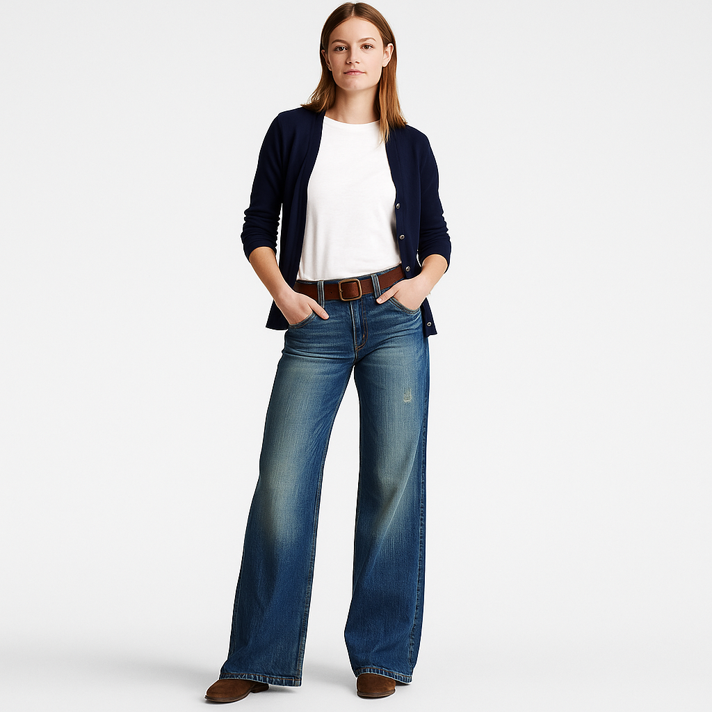 Wide Leg Jeans - Dames Regular Waist Loose Fit Flared Jeans-Boetiek Moda