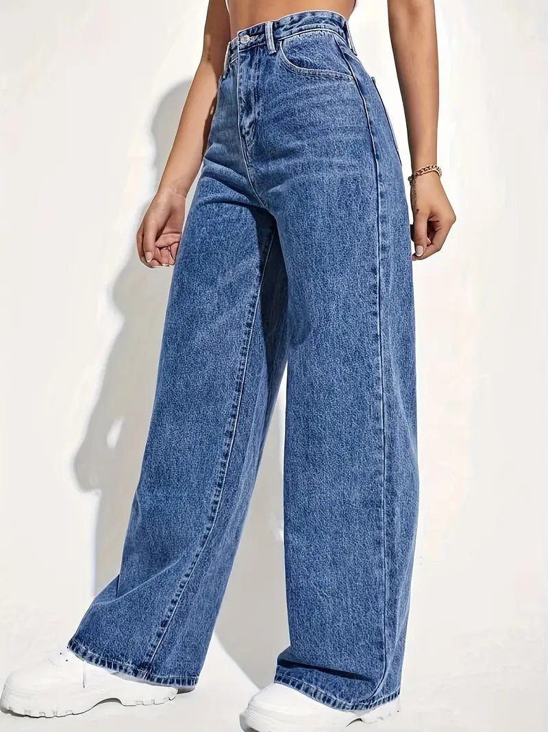 Wide Leg Jeans - Damesjeans met hoge taille en losse pasvorm-Boetiek Moda