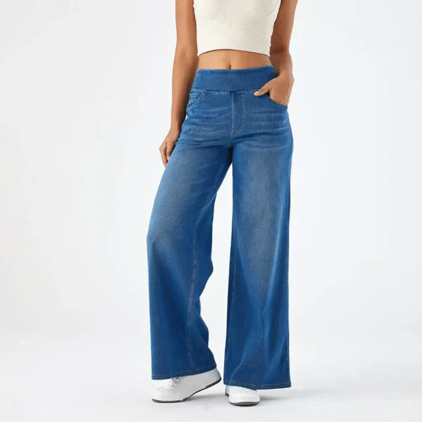 Wide Leg Jeans - Elastische taille, stretchy, losse jeans voor dames-Boetiek Moda