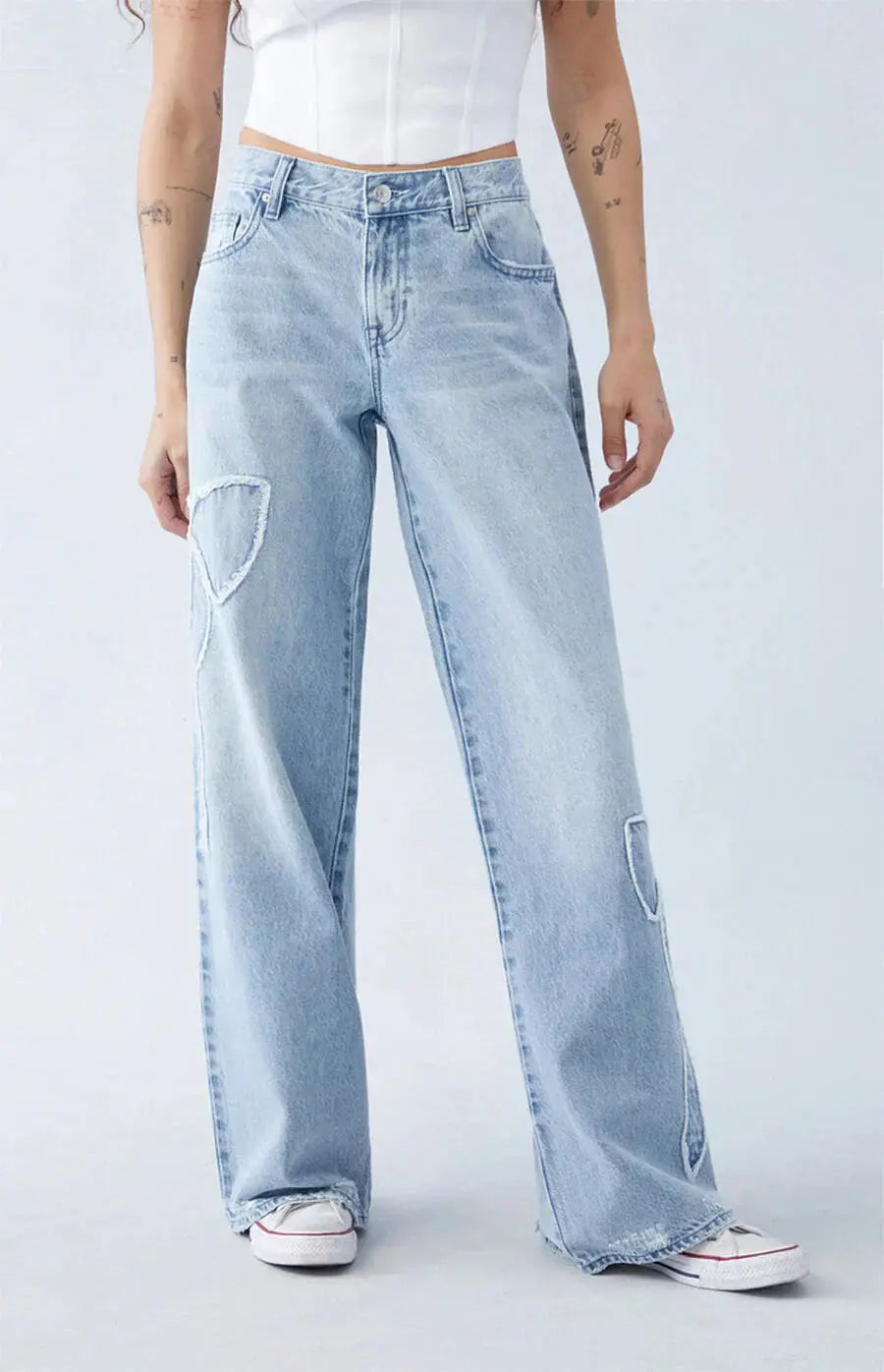 Wide Leg Jeans | Lichtblauw | Strikdetail | Loszittende jeans | Damesjeans-Boetiek Moda