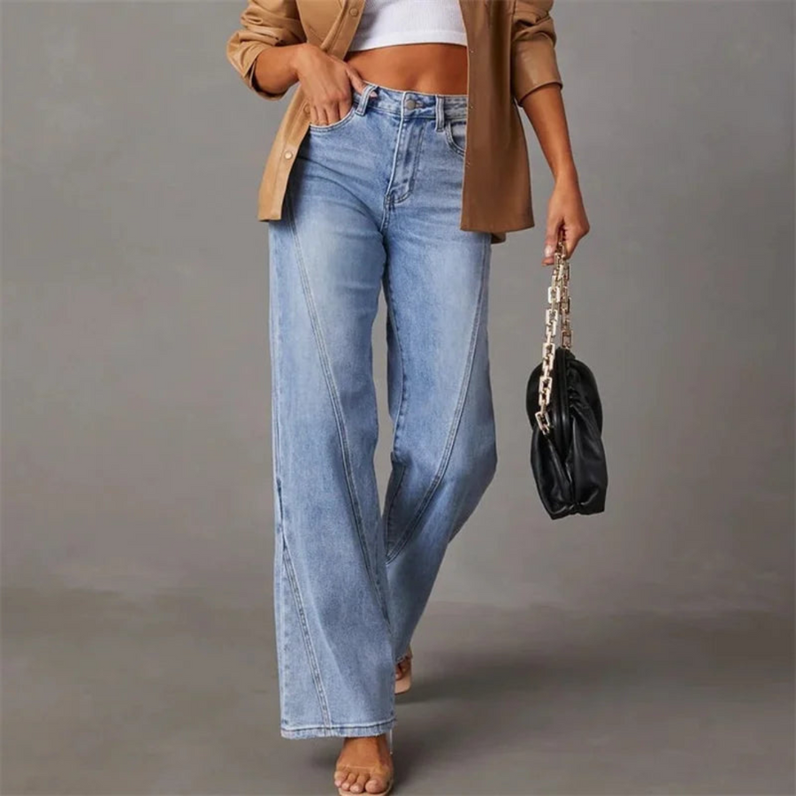 Wide Leg Jeans - Lichtblauw - Uitlopend - Jeans met hoge taille - Damesjeans-Boetiek Moda