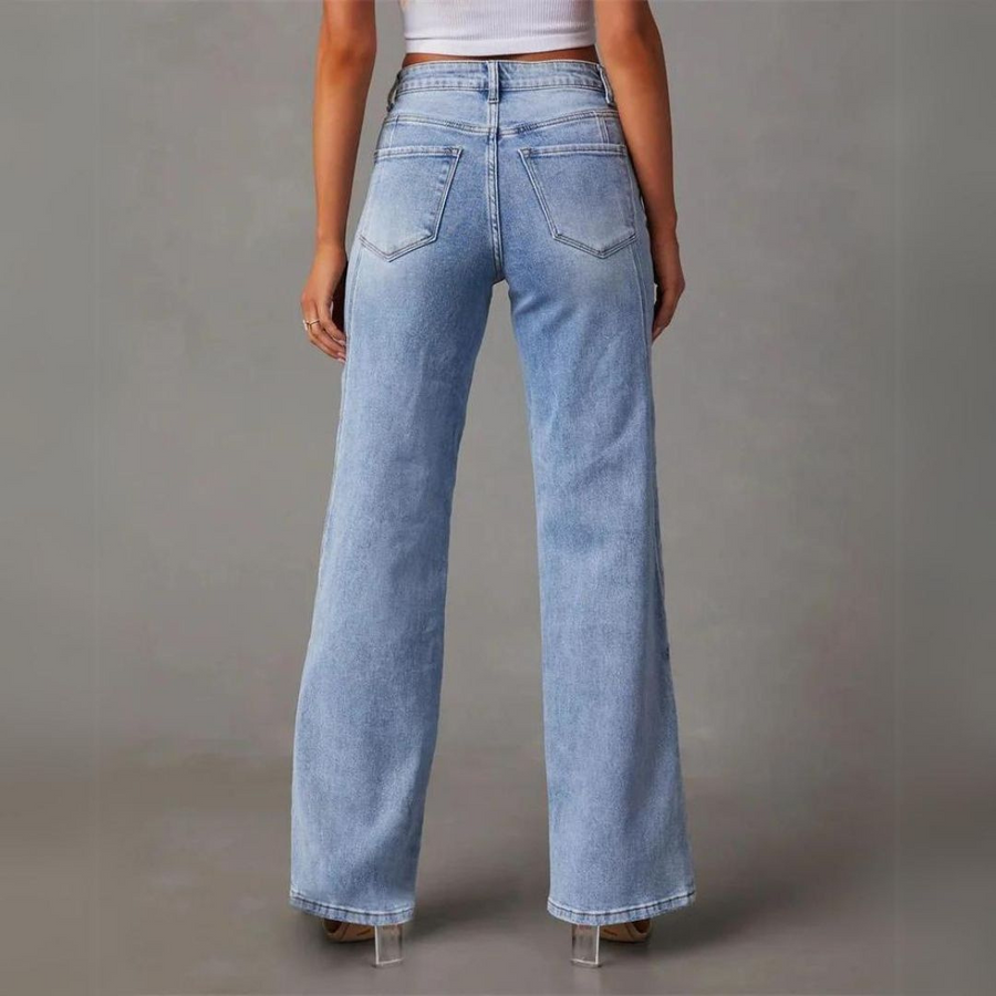 Wide Leg Jeans - Lichtblauw - Uitlopend - Jeans met hoge taille - Damesjeans-Boetiek Moda