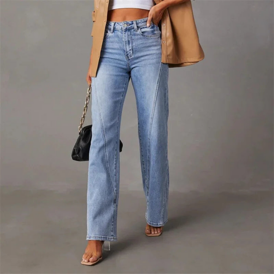 Wide Leg Jeans - Lichtblauw - Uitlopend - Jeans met hoge taille - Damesjeans-Boetiek Moda