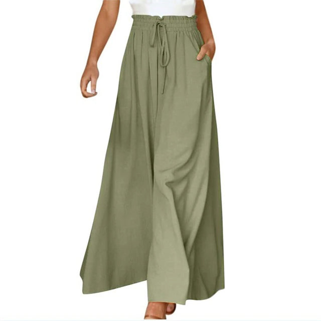Wijde Broek - Hoge taille - Soepelvallend - Palazzo-broek - Linnen broek voor dames-Boetiek Moda