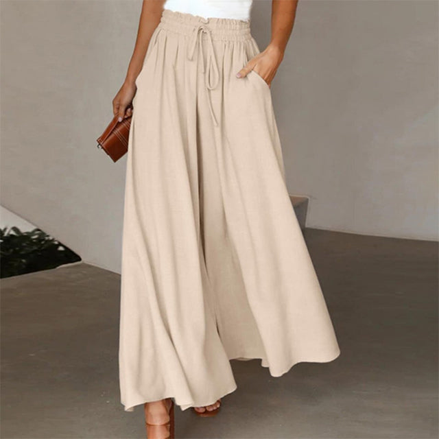 Wijde Broek - Hoge taille - Soepelvallend - Palazzo-broek - Linnen broek voor dames-Boetiek Moda