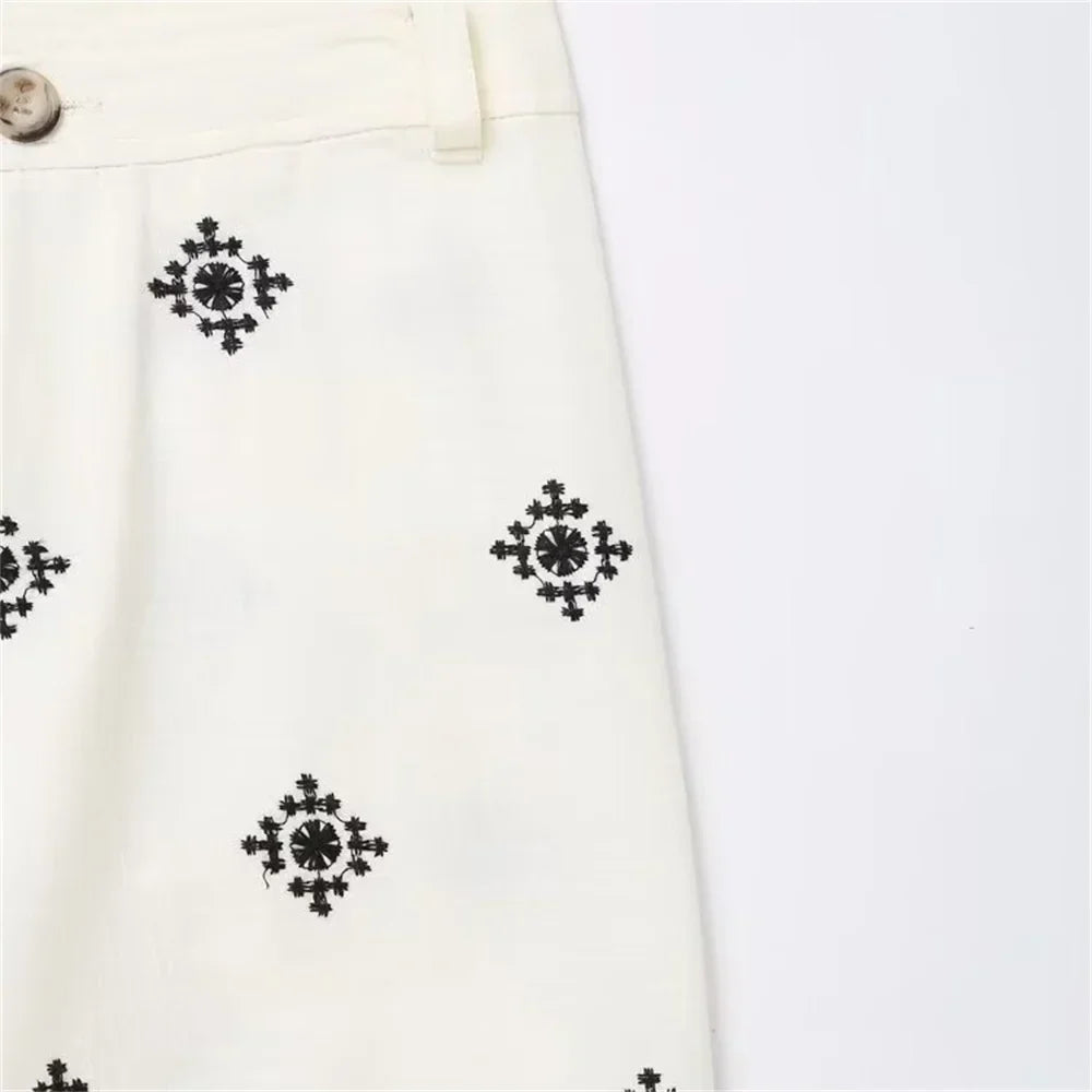 Wijde broek - Hoge taille boho witte zomerbroek voor dames-Boetiek Moda
