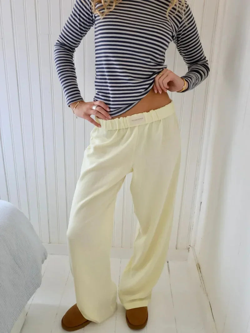 Wijde broek | Lage taille | Elastische tailleband | Pyjamabroek | Lounge broek voor dames-Boetiek Moda