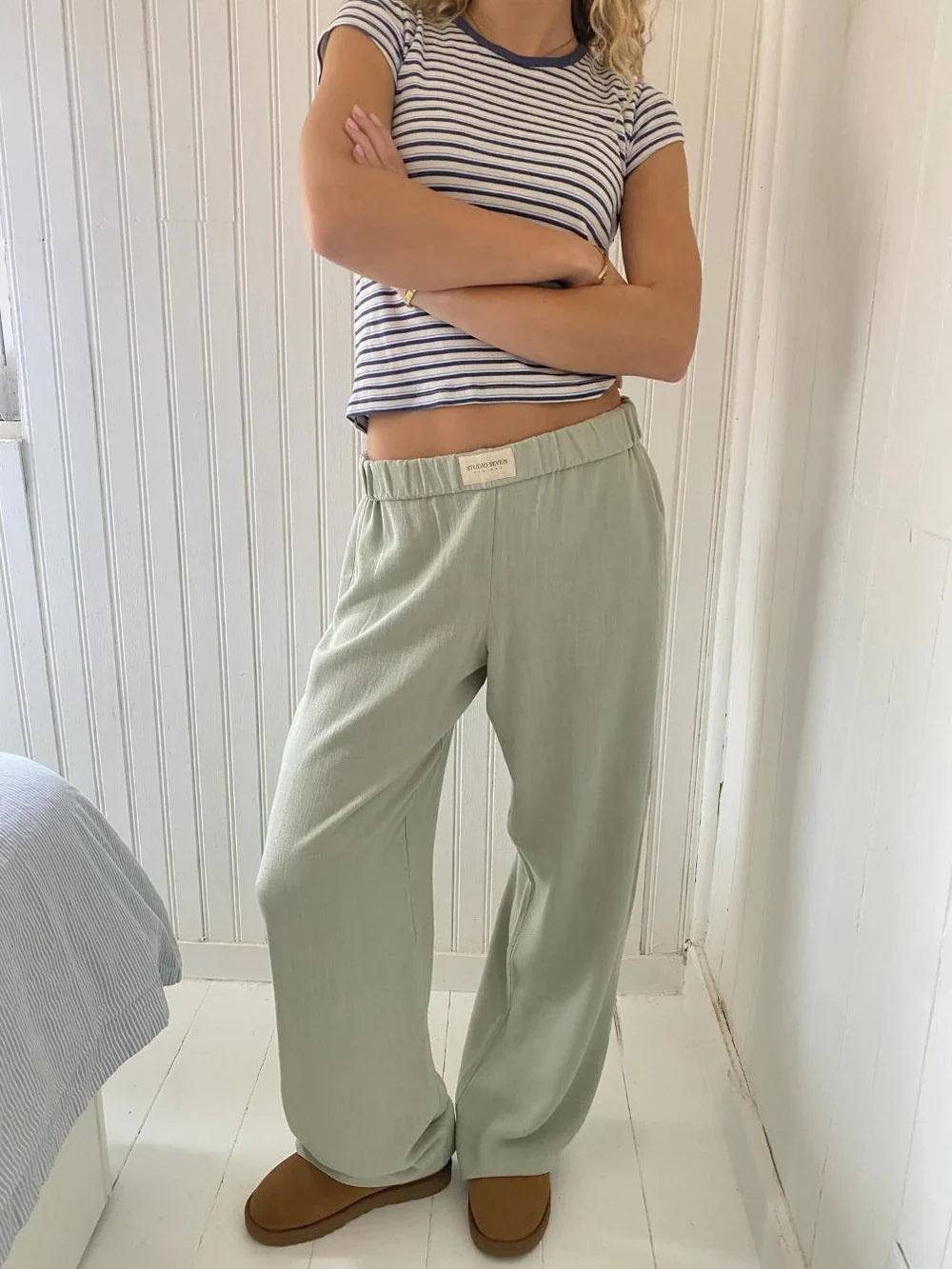Wijde broek | Lage taille | Elastische tailleband | Pyjamabroek | Lounge broek voor dames-Boetiek Moda