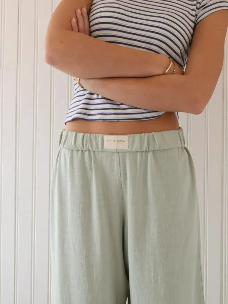 Wijde broek | Lage taille | Elastische tailleband | Pyjamabroek | Lounge broek voor dames-Boetiek Moda