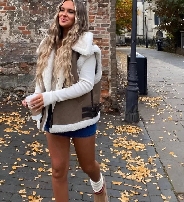 Winter Gilet - Fleece gevoerd - Kunstleer - Bont gevoerd Gilet - Dames bodywarmer-Boetiek Moda