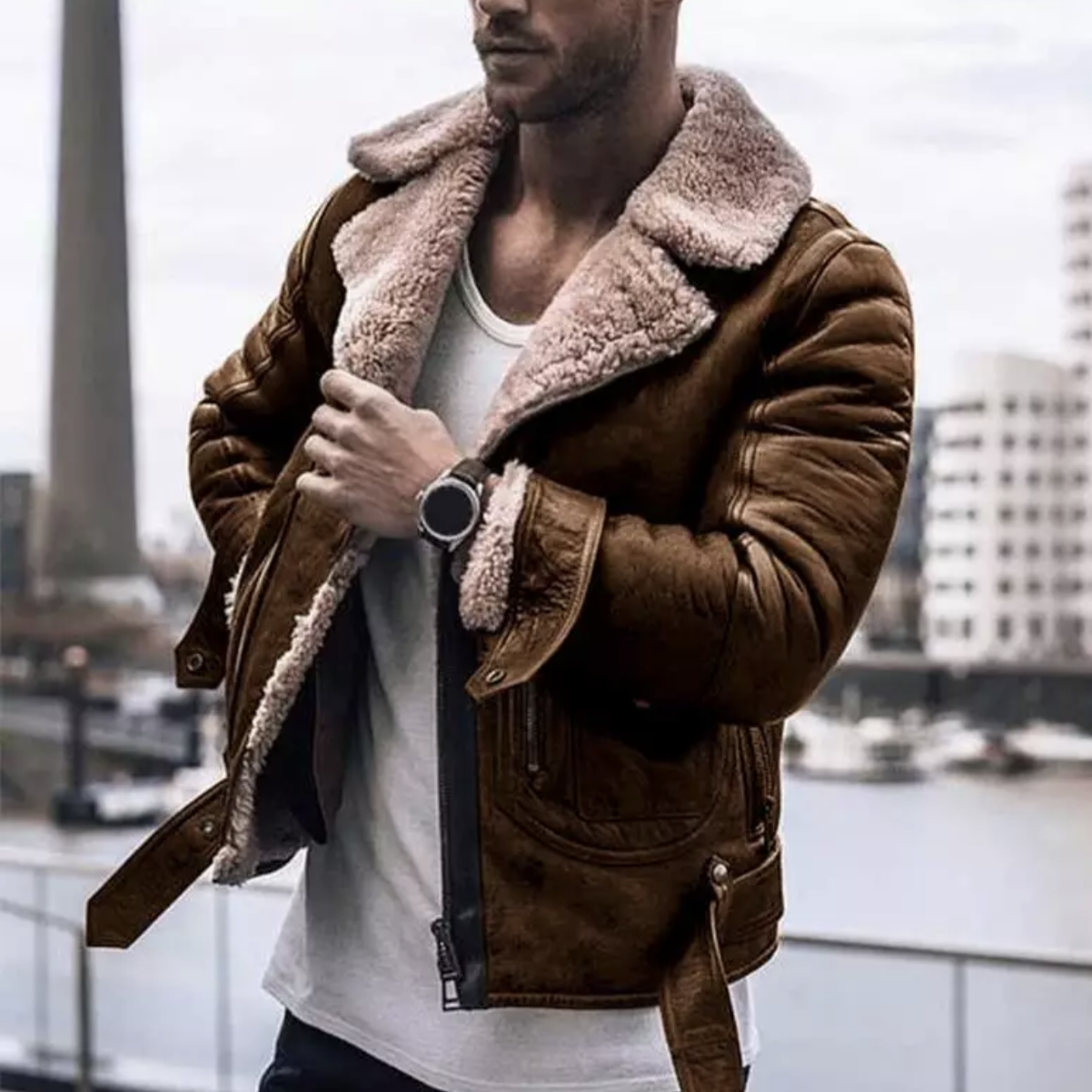 Winter Leren Jas - Sherpa - Bont gevoerd - Bikerjas - Heren Leren Jacke-Boetiek Moda