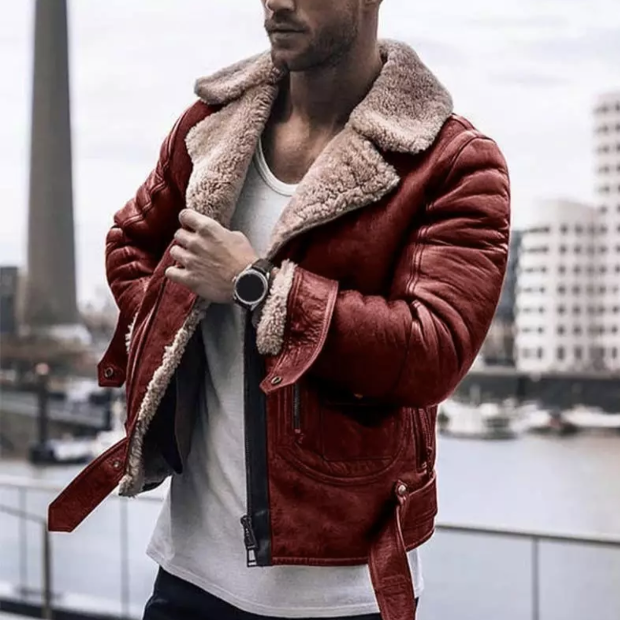 Winter Leren Jas - Sherpa - Bont gevoerd - Bikerjas - Heren Leren Jacke-Boetiek Moda