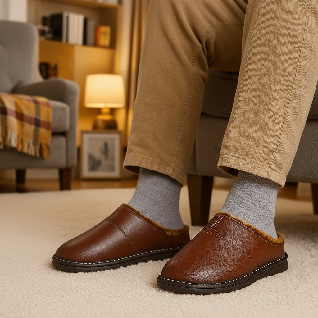 Winter Pantoffels - Bont gevoerd - Slip On - Leren pantoffels - Heren Pantoffels-Boetiek Moda