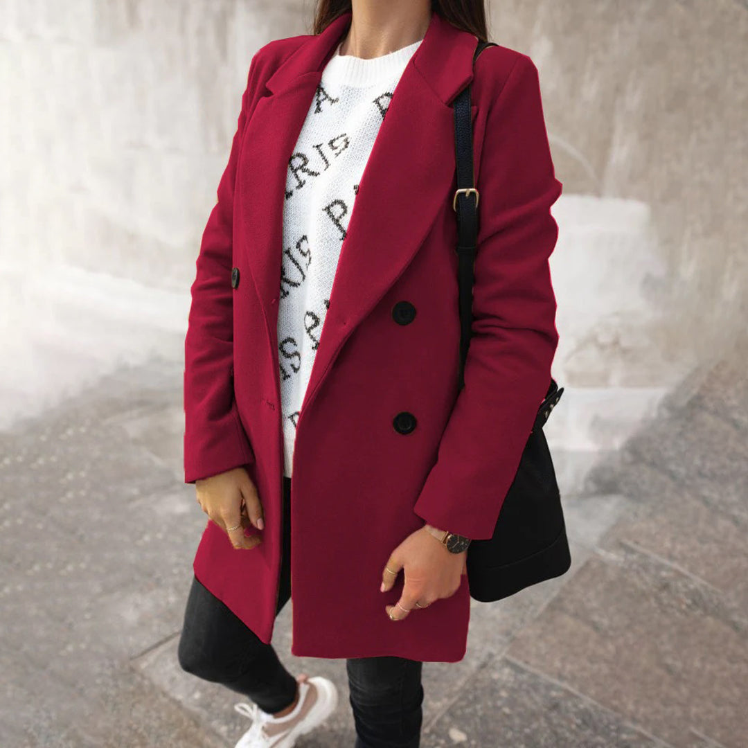 Winter Trenchcoat - Lange wollen damesjas met dubbele rij knopen-Boetiek Moda