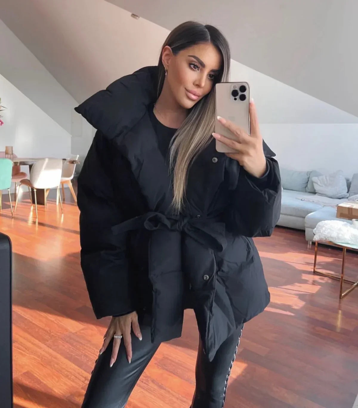 Winterjas | Gewatteerd | Riem | Pufferjas | Damesoverjas-Boetiek Moda