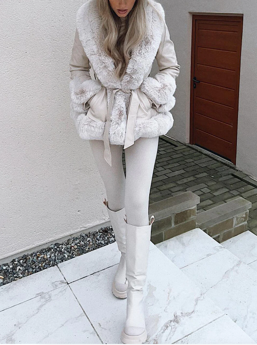 Winterjas - Vrouwen Leren Bontjas met Riem-Boetiek Moda
