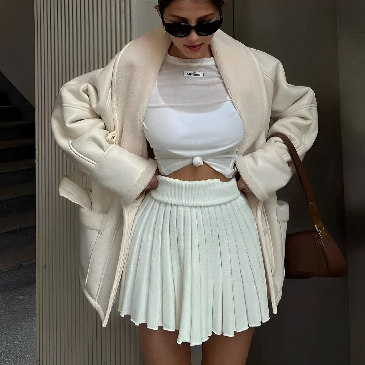 Winterleren jas - Damesfleece met sherpa voering en riem-Boetiek Moda