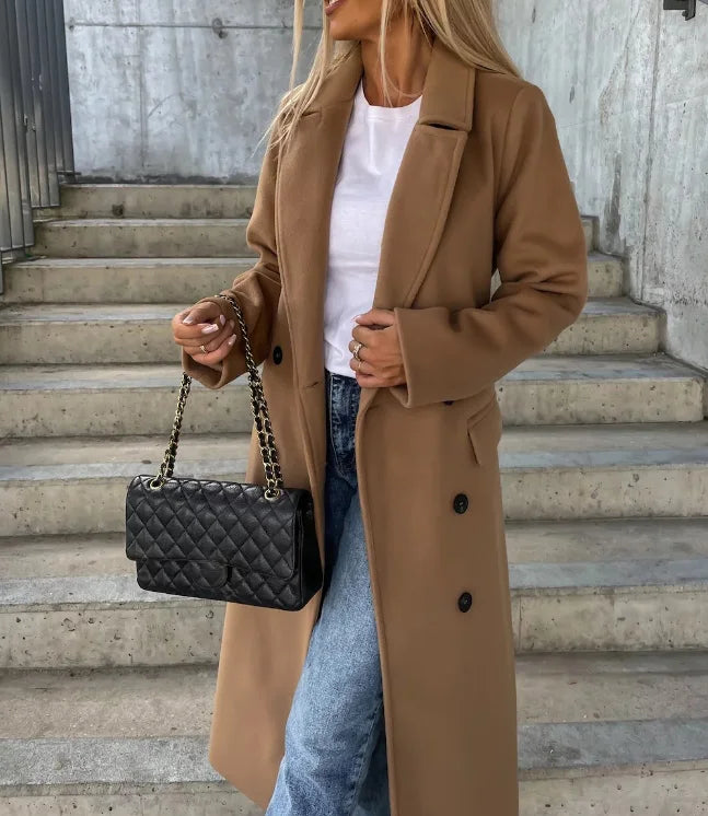 Wintertrenchcoat - Dubbelrijks - Riem - Lange peacoat - Lange damesjas-Boetiek Moda