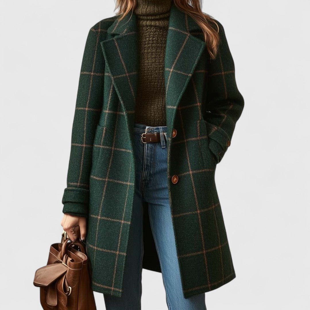 Wintertrenchcoat - Groene damesjas met enkele knoopsluiting-Boetiek Moda