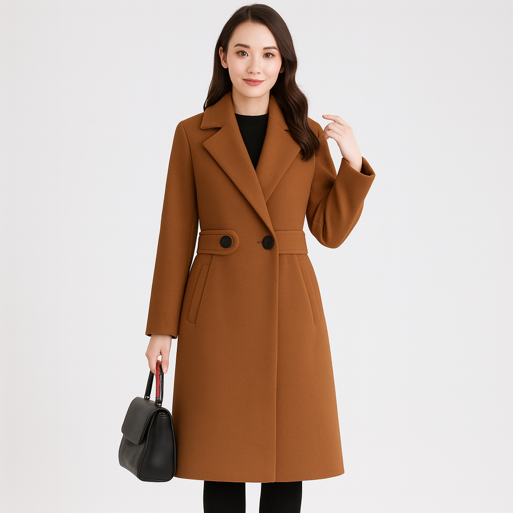 Wintertrenchcoat - Halflang - Dubbelrijks - Wollen jas - Winterjas voor dames-Boetiek Moda