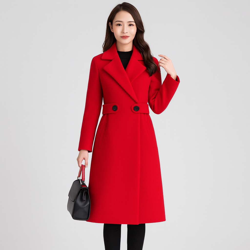 Wintertrenchcoat - Halflang - Dubbelrijks - Wollen jas - Winterjas voor dames-Boetiek Moda