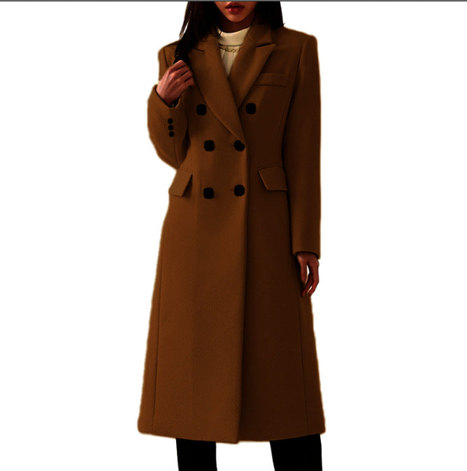 Wintertrenchcoat - Lange trenchcoat met dubbele knoopsluiting voor dames-Boetiek Moda