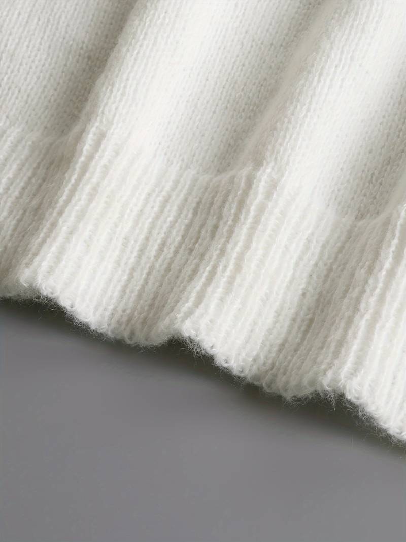 Witte trui | Parelknopen | Ruches | Trui met V-hals | Damesbreigoed-Boetiek Moda