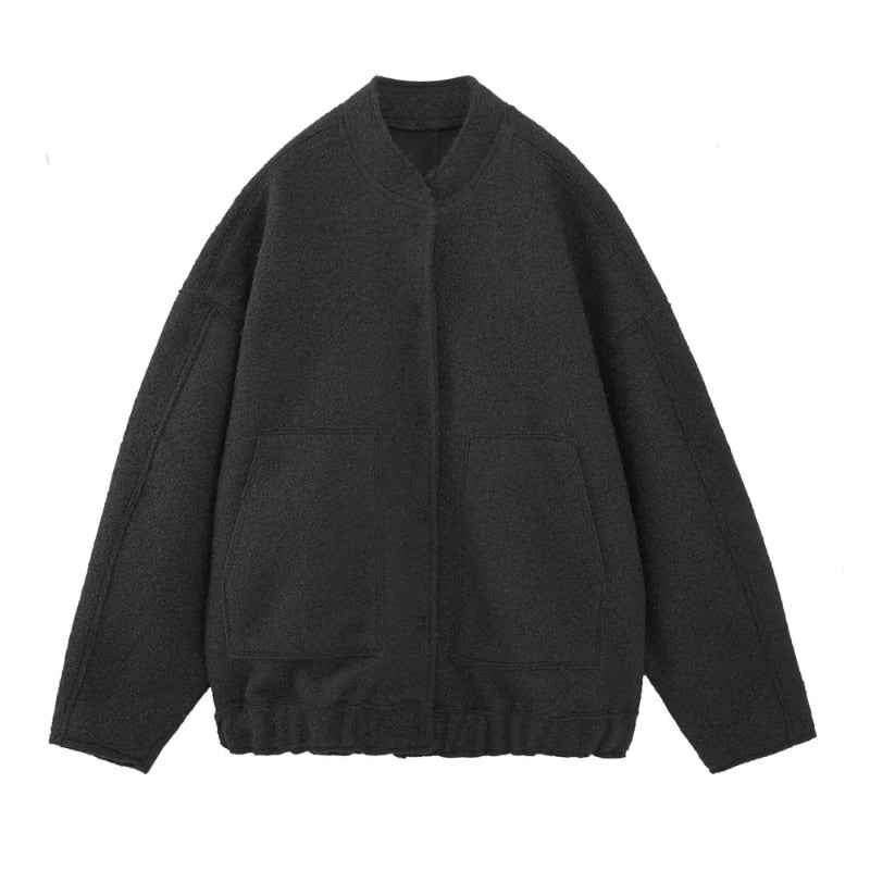 Wollen Jas - Knoopsluiting - Kort - Oversized Jas - Winterjas Dames-Boetiek Moda