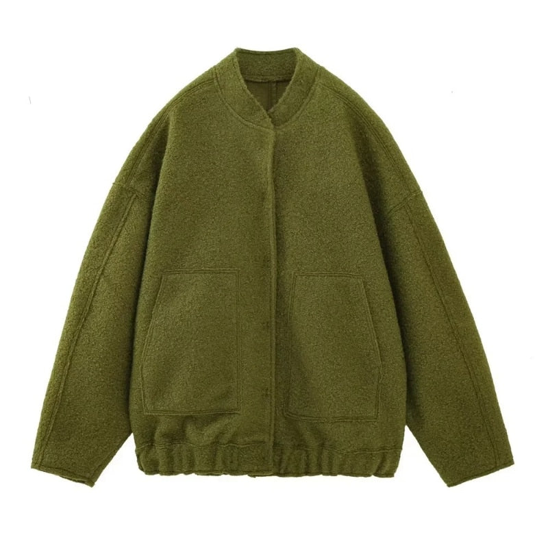 Wollen Jas - Knoopsluiting - Kort - Oversized Jas - Winterjas Dames-Boetiek Moda