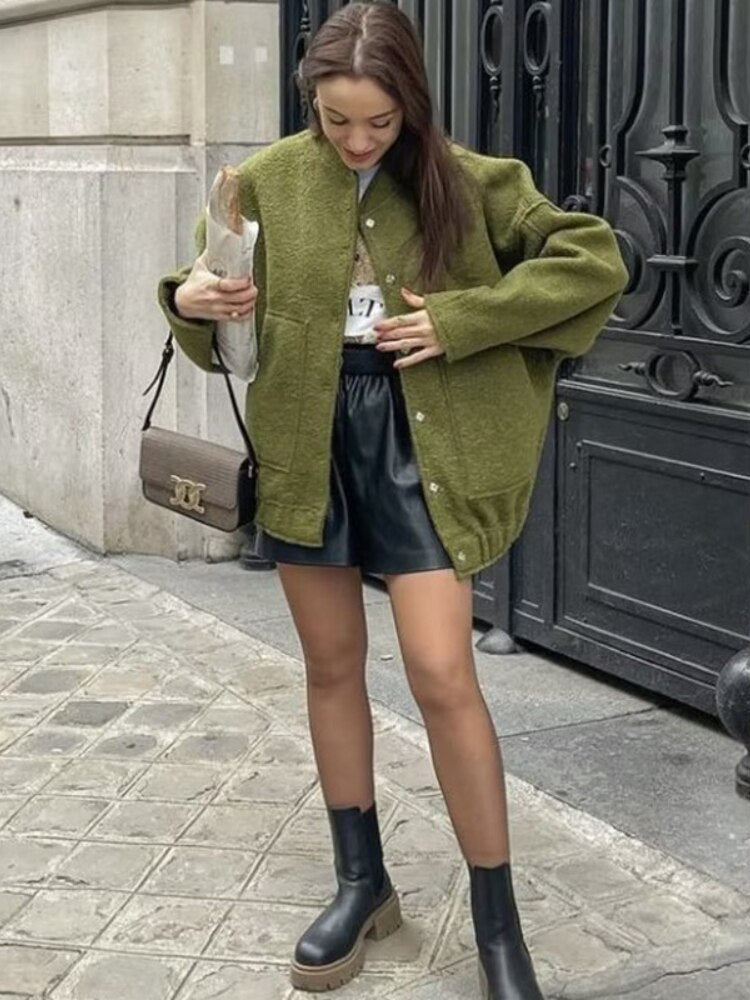 Wollen Jas - Knoopsluiting - Kort - Oversized Jas - Winterjas Dames-Boetiek Moda