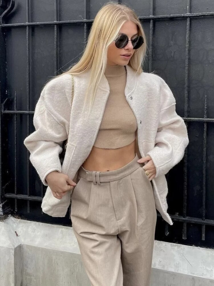 Wollen Jas - Knoopsluiting - Kort - Oversized Jas - Winterjas Dames-Boetiek Moda