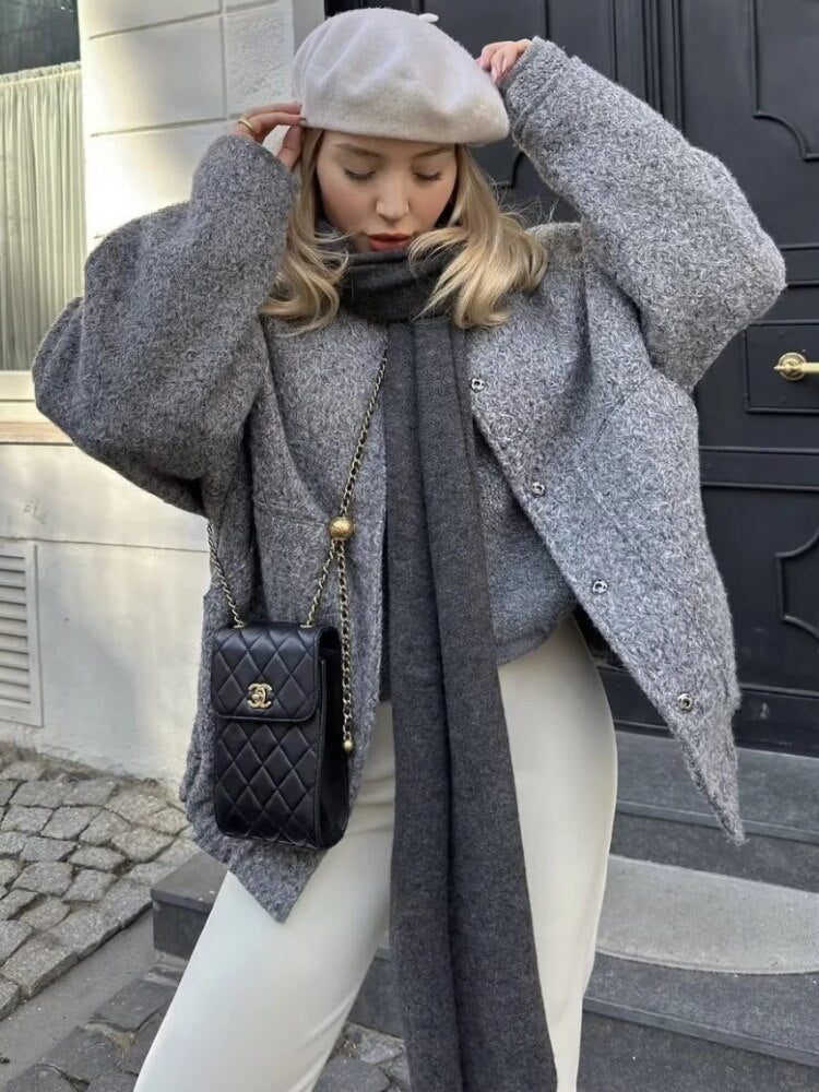 Wollen Jas - Knoopsluiting - Kort - Oversized Jas - Winterjas Dames-Boetiek Moda