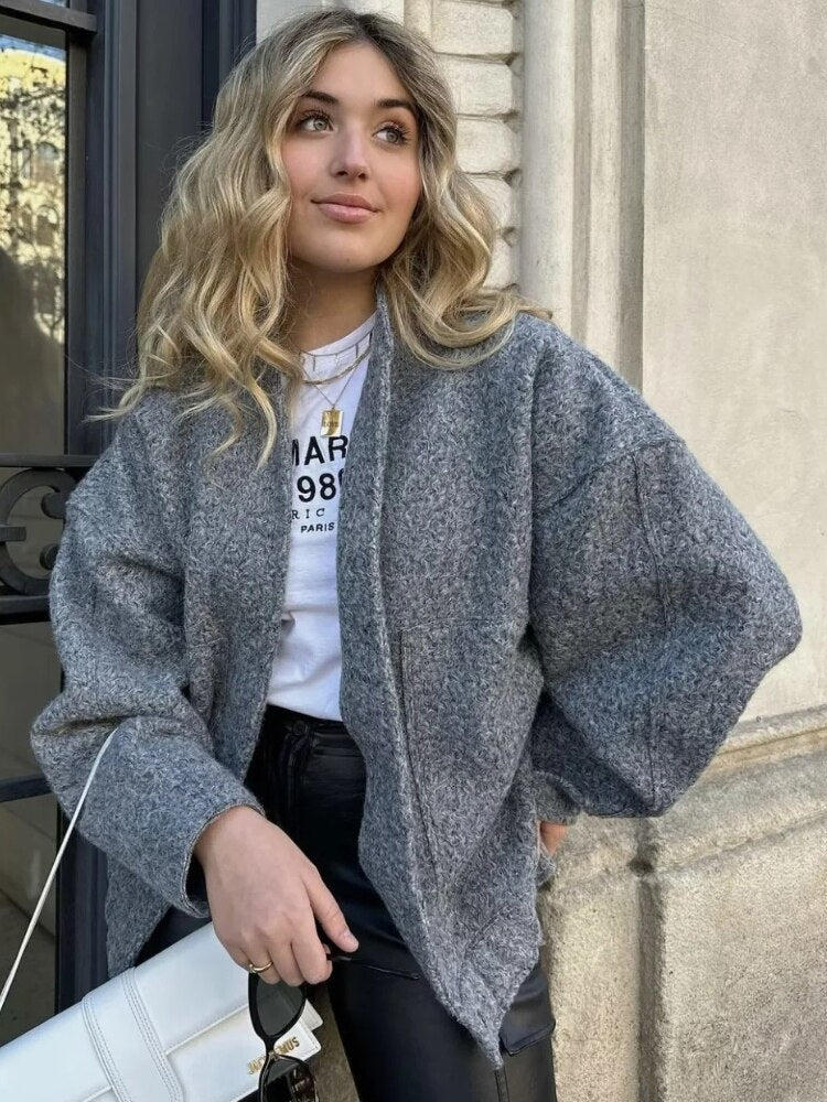 Wollen Jas - Knoopsluiting - Kort - Oversized Jas - Winterjas Dames-Boetiek Moda