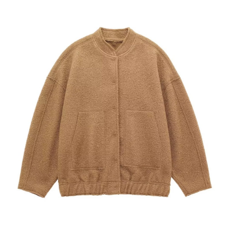 Wollen Jas - Knoopsluiting - Kort - Oversized Jas - Winterjas Dames-Boetiek Moda