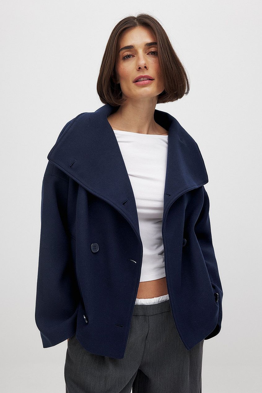 Wollen Jas - Korte double-breasted jas voor dames voor de herfst-Boetiek Moda