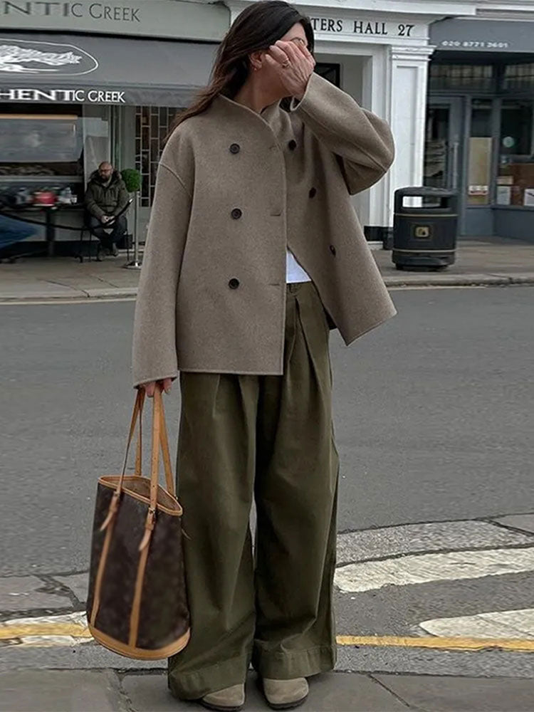 Wollen Jas - Oversized - Double Breasted - Korte Wollen Jas - Damesjas-Boetiek Moda