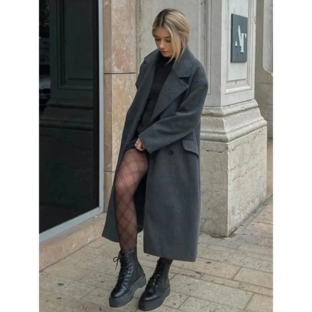 Wollen Trenchcoat - Double Breasted - Oversized - Lange Wollen Jas - Dames Winterjassen & Jacks-Boetiek Moda