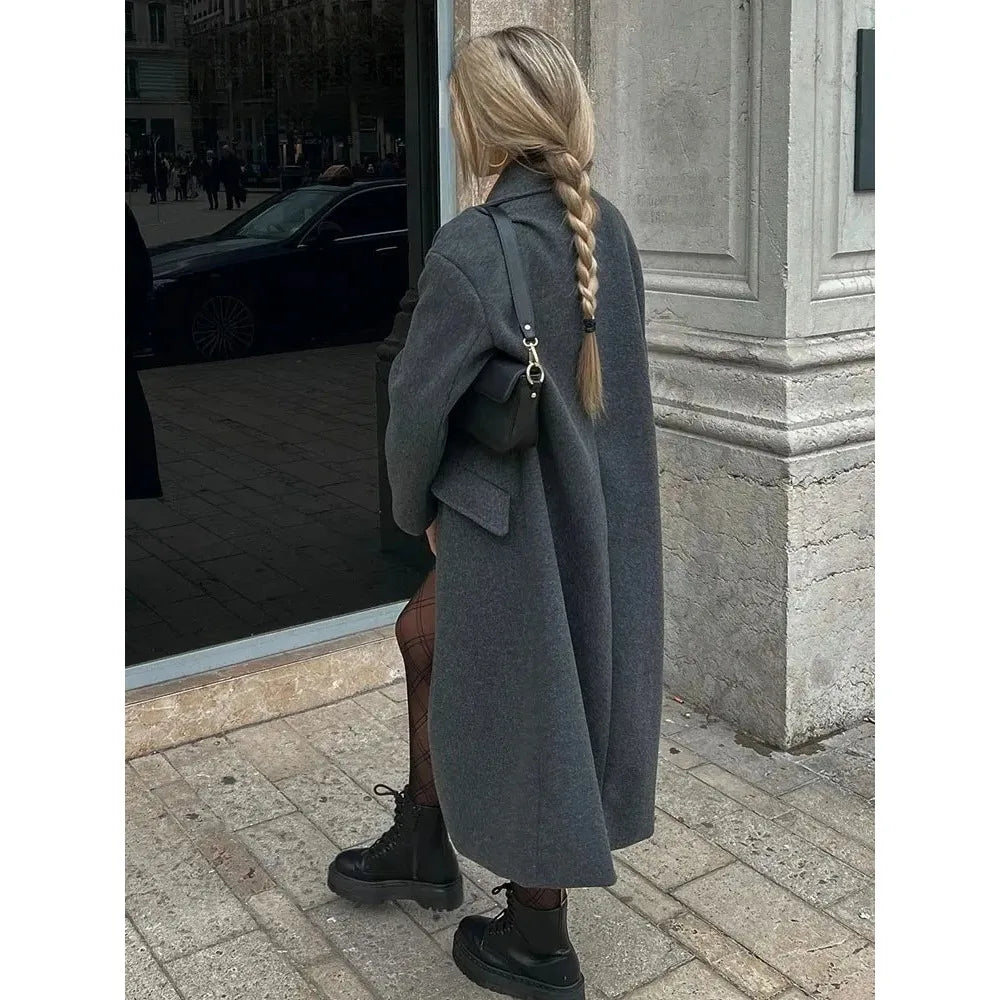 Wollen Trenchcoat - Double Breasted - Oversized - Lange Wollen Jas - Dames Winterjassen & Jacks-Boetiek Moda
