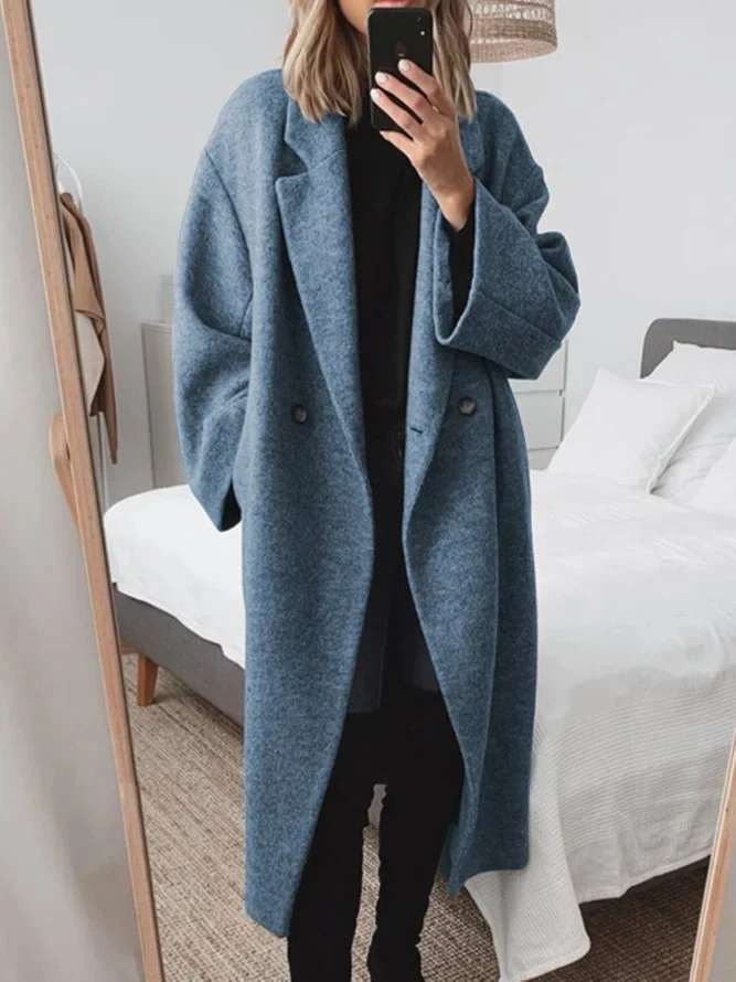 Wollen mantel - oversized - Double Breasted - lange mantel - damesjas-Boetiek Moda