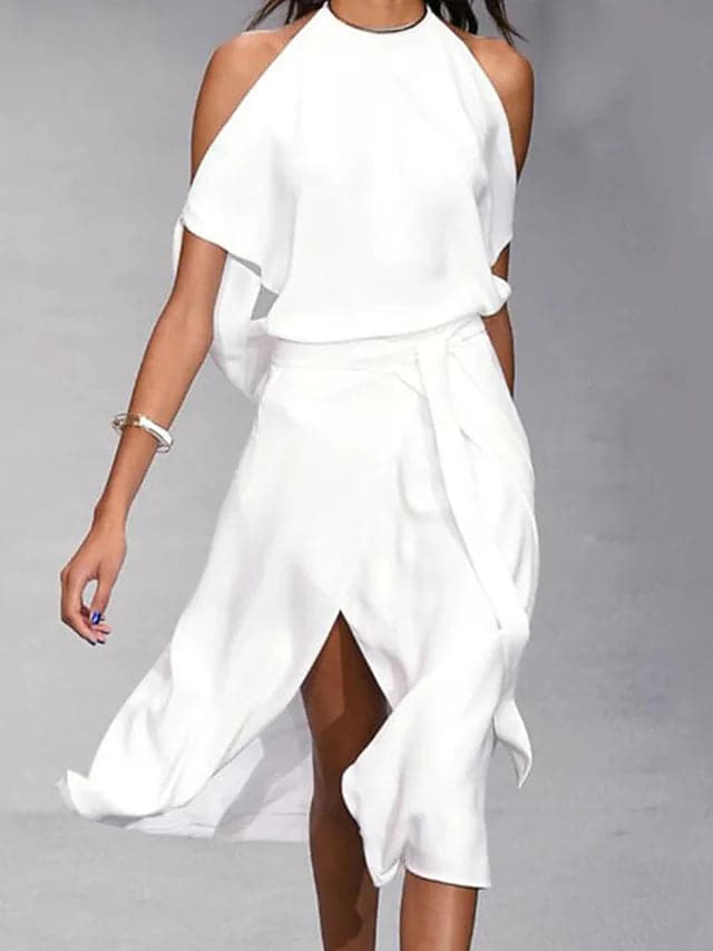 Wrapjurk - Off-shoulder midi-zomerjurk voor dames-Boetiek Moda