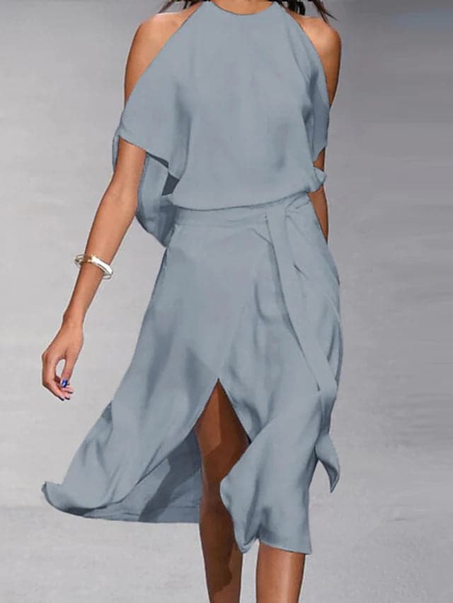 Wrapjurk - Off-shoulder midi-zomerjurk voor dames-Boetiek Moda