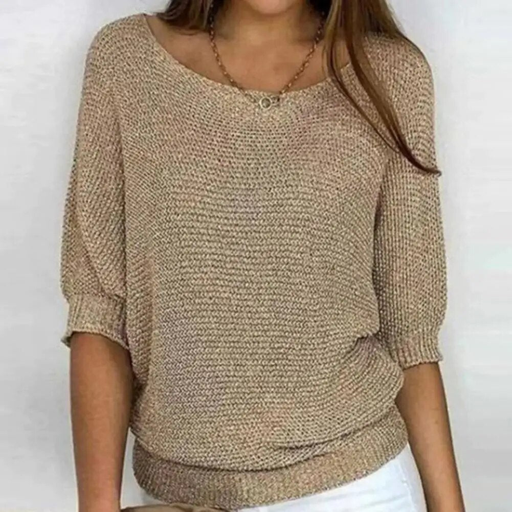 Zomer Trui - Bootnek - Halflange mouwen - Gebreide blouse - Dameskleding-Boetiek Moda