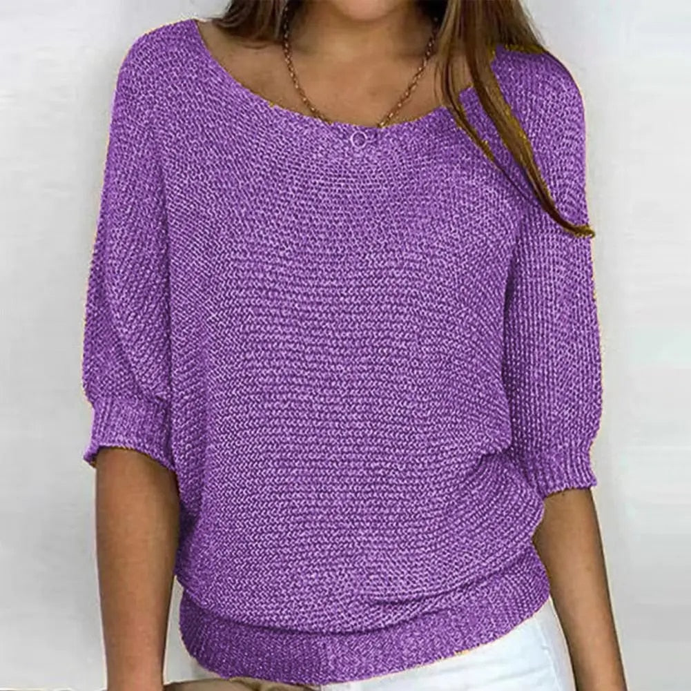Zomer Trui - Bootnek - Halflange mouwen - Gebreide blouse - Dameskleding-Boetiek Moda