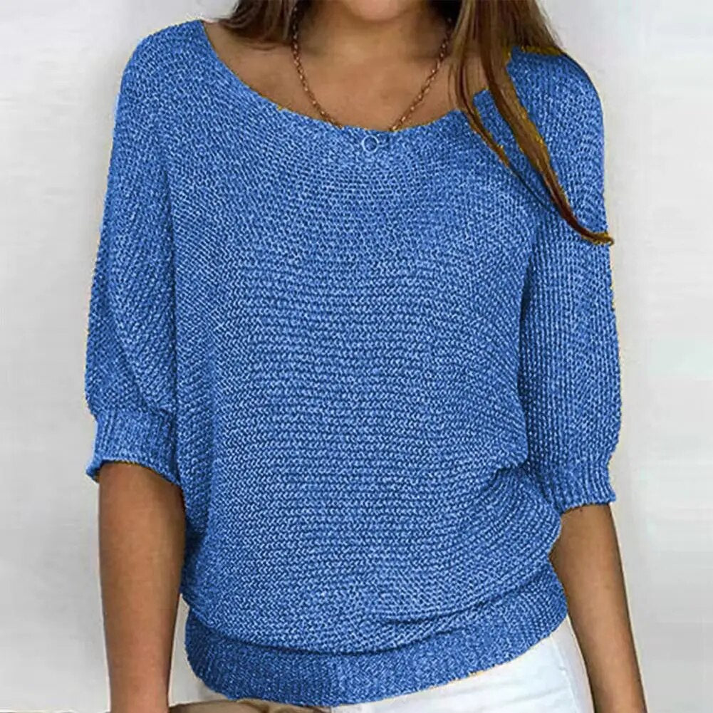 Zomer Trui - Bootnek - Halflange mouwen - Gebreide blouse - Dameskleding-Boetiek Moda