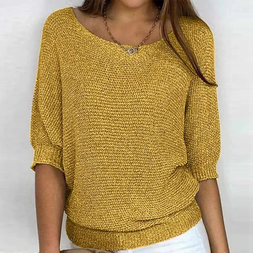 Zomer Trui - Bootnek - Halflange mouwen - Gebreide blouse - Dameskleding-Boetiek Moda