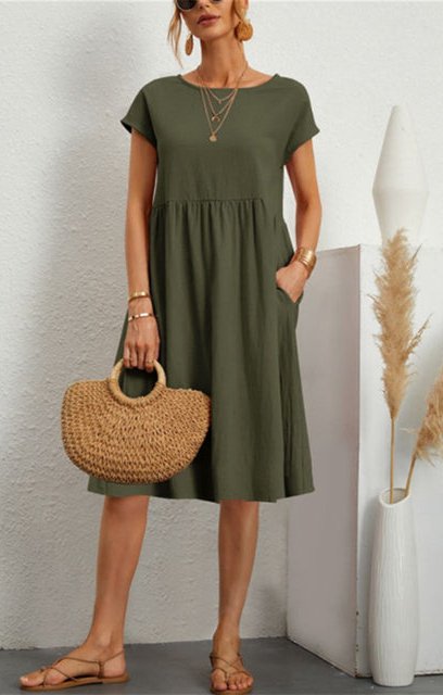 Zomerjurk - Casual midi-jurk met korte mouwen en A-lijn voor dames-Boetiek Moda