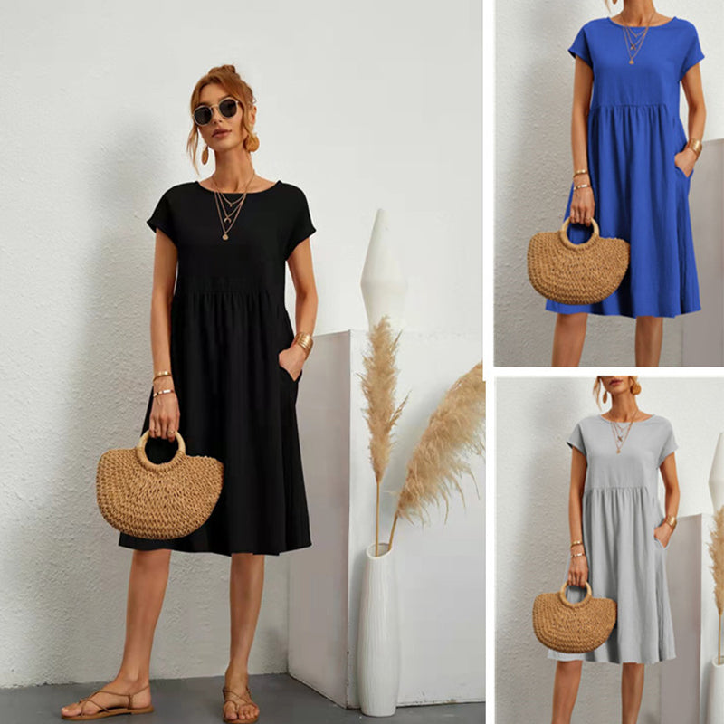 Zomerjurk - Casual midi-jurk met korte mouwen en A-lijn voor dames-Boetiek Moda