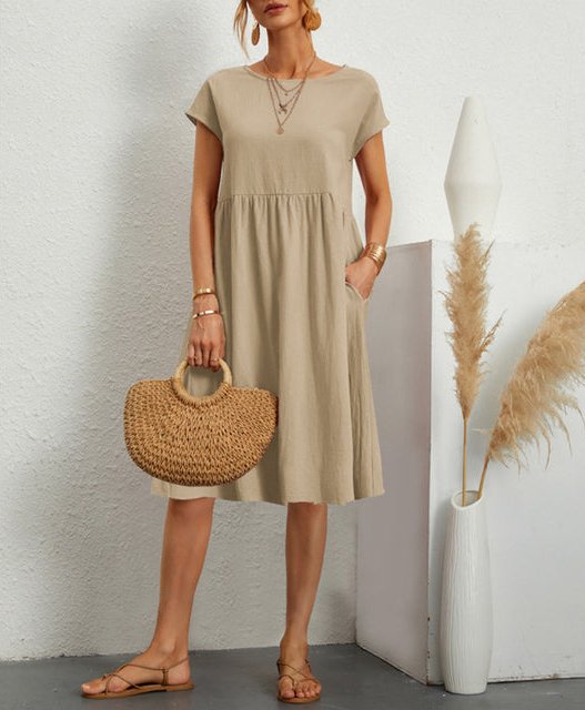 Zomerjurk - Casual midi-jurk met korte mouwen en A-lijn voor dames-Boetiek Moda